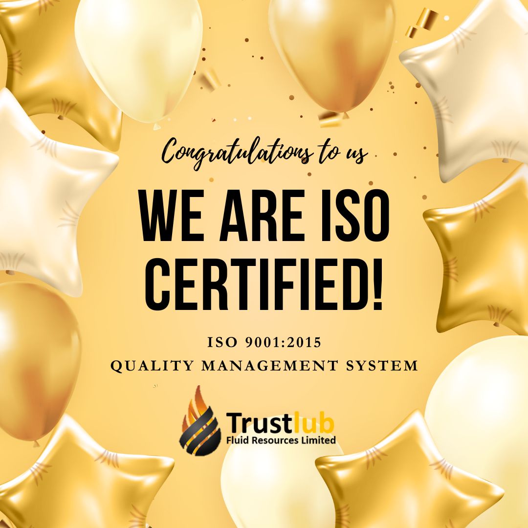 Trustlub is now ISO 9001:2015 certified! 

We're thrilled to announce this milestone in our commitment to quality and excellence.

 Huge thanks to our incredible staff and  customers for their trust and support throughout this journey.

 #ISO9001Certified #TrustlubExcellence