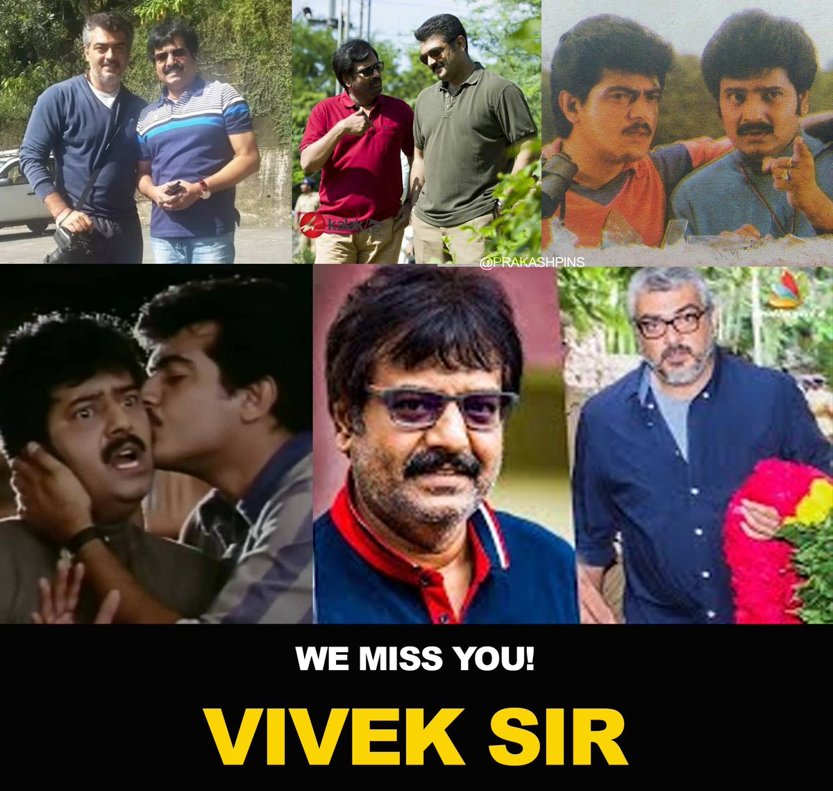 #AjithKumar sir with #Vivek sir unforgettable movies! Remembering #ChinnaKalaivanar #Vivek sir 3rd year of Death Anniversary... #WeMissYouVivekSir