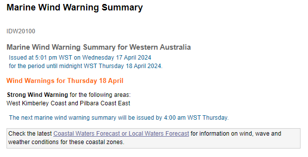 Marine Wind Warning Summary for Western Australia bit.ly/2m6KJ1V