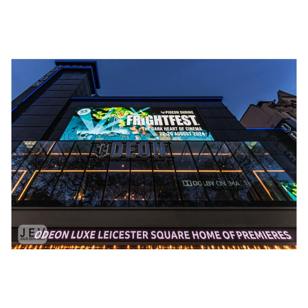 25th Frightfest Monster Graphics seen on Friday 12 April 24 on the ODEON Luxe Leicester Square. Pigeon Shrine FrightFest 2024 is the 25th Frightfest, this anniversary year is being held at the 'Home of Premieres'. Shot by Julie Edwards for @FrightfestUK @odeonlsq on @fujifilm_uk