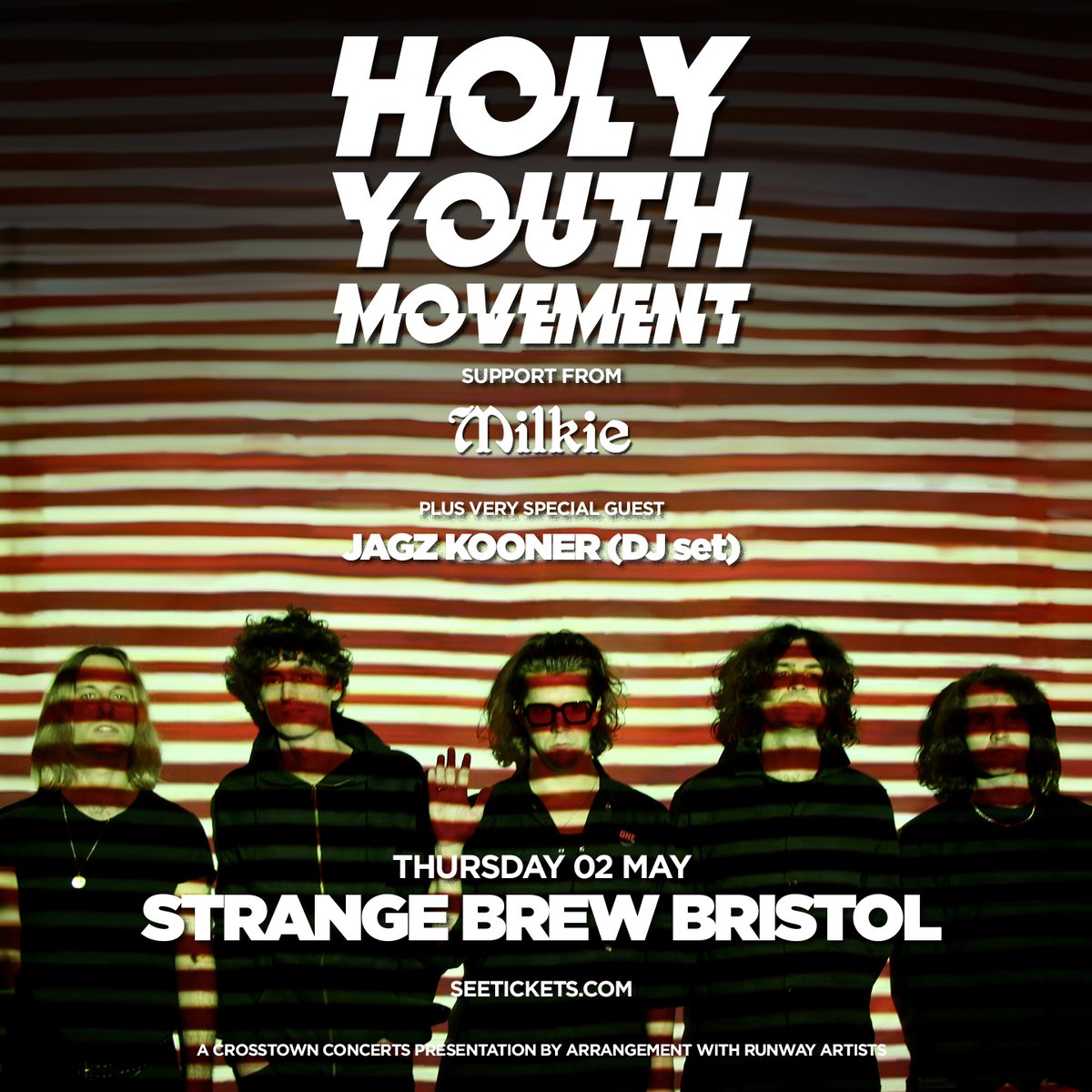 Special guest Milkie joins Holy Youth Movement at @strangebrewbriz on Thursday 2nd May. Tickets here: crosstownconcerts.seetickets.com/event/holy-you…