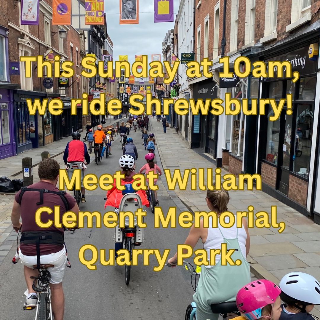 The first Shrewsbury Kidical Mass of the year this weekend (21st). All welcome - children with accompanying adult please. New improved route. @KidicalShrews See you there! Please share....