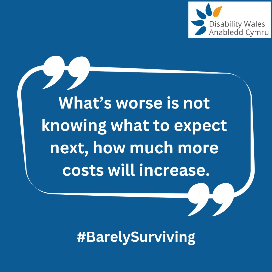 DisabilityWales's tweet photo. The cost-of-living crisis is a constant source of worry for disabled people, with many anxious about their futures.

Last year, we published our 'Barely Surviving' report which shares the experiences of disabled people across Wales.

Read more: https://t.co/hy47UdPvbd https://t.co/FWEvwOXNJa