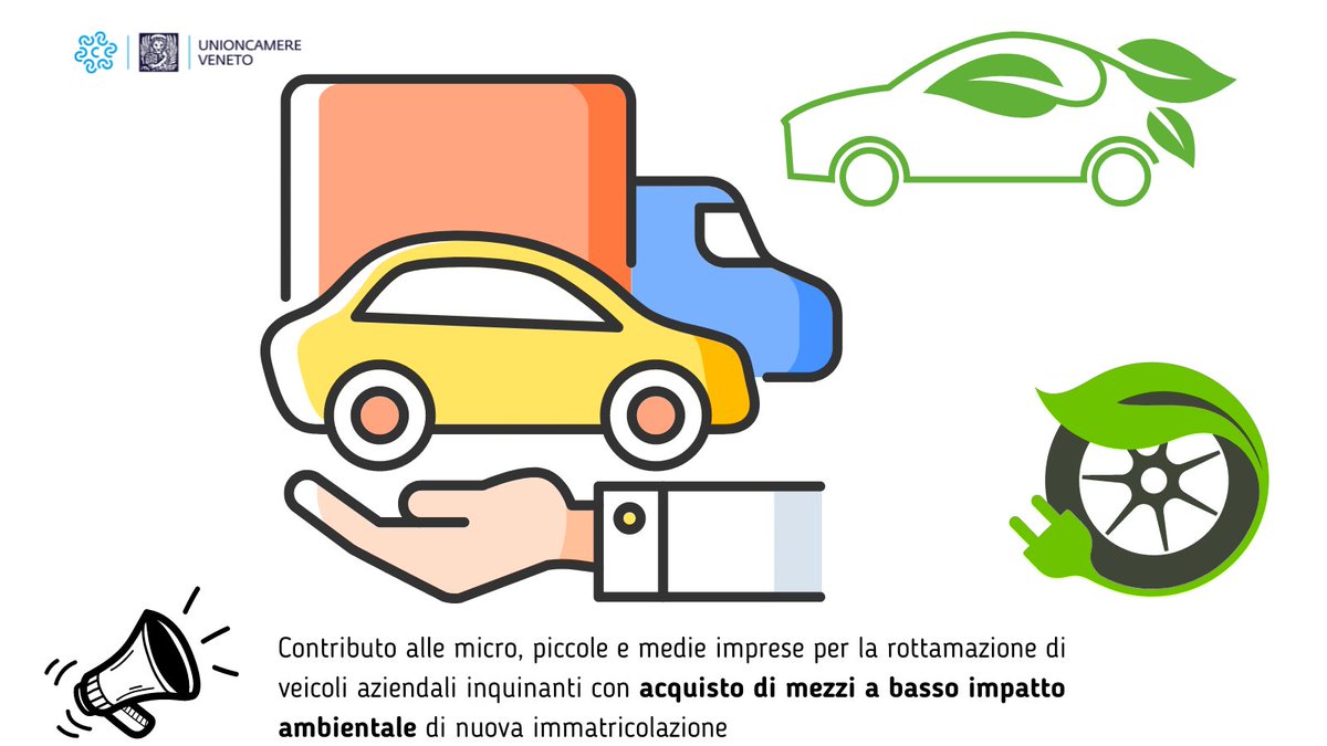 Bando per micro, piccole e medie imprese con sede legale e operativa in #Veneto per la rottamazione dei veicoli aziendali inquinanti con contestuale acquisto di mezzi a basso impatto ambientale di nuova immatricolazione 

🌐unioncamereveneto.it/contributi-per…

Dotazione 7 milioni di euro