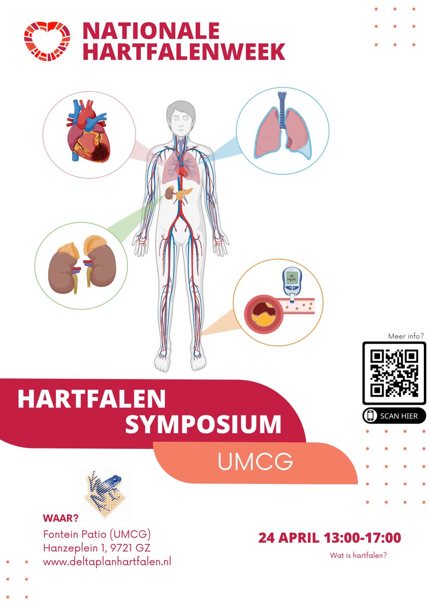 Volgende week is het #NationaleHartfalenweek! Op woensdagmiddag 24 april zal het #UMCG een gratis evenement houden om aan u de verschillende aspecten van #hartfalen te laten zien. Wees welkom!
 groningencardiology.com/spotlights/har…
