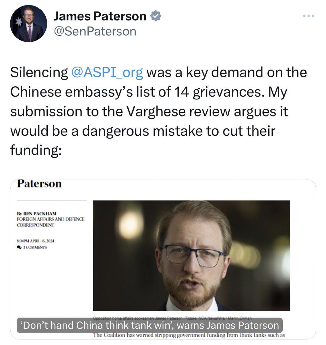 IS AUSTRALIA PURSUING “FINLANDISATION”?

As Chancellor of the University of Queensland, Peter Varghese masterminded the university’s strategy to expel me as a student for protesting on campus against CCP human rights abuses.

Now the Albanese government has appointed Varghese to