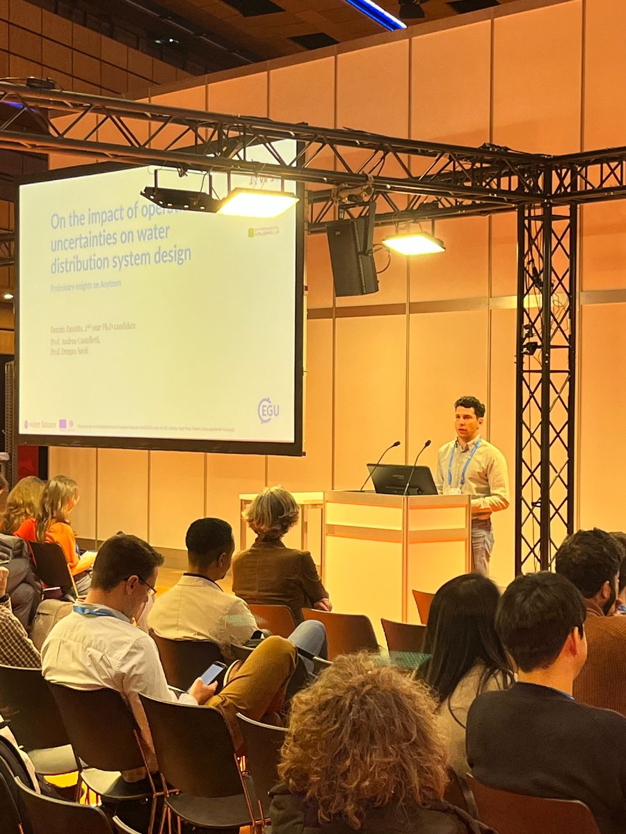 Dennis Zanutto talk on the impact of operational uncertainties on water distribution system design👏 well done! @denniszanutto @hydroaholics @H2ODraganSavic #egu24