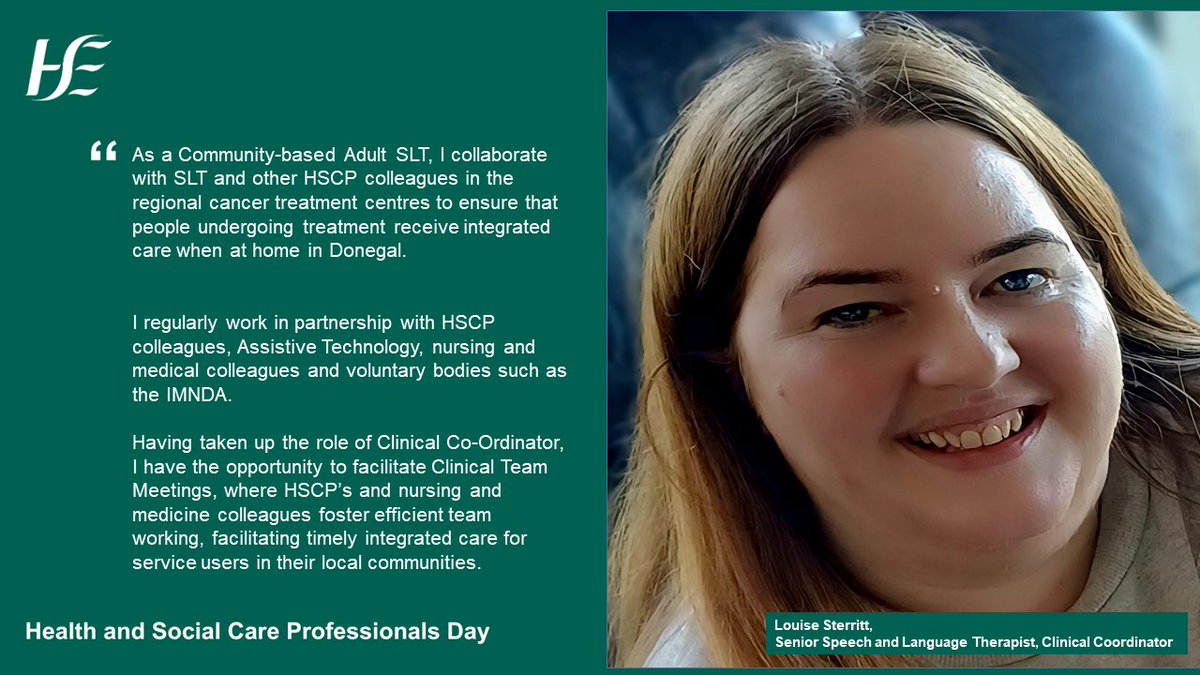 Today is Health and Social Care Professionals (HSCP) Day. Over 20,000 HSCPs work across 26 different disciplines in the health service.  Louise Sterritt, Senior Speech and Language Therapist, talks below on the role she plays across #OurHealthService #HSCPDay2024