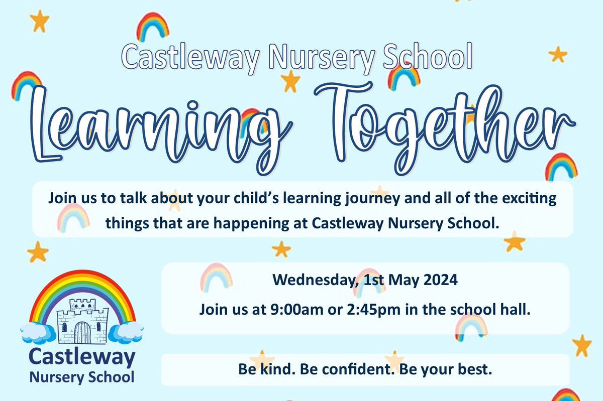 Nursery School families are invited to join us for our Summer Term #LearningTogether meeting. This meeting is to talk all about your child's learning journey and all of the exciting things that are happening at Castleway! #WeAreLearningTogether #WeAreCastleway