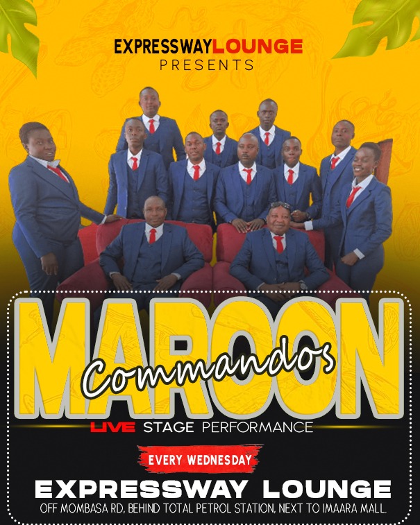 Don't miss out on this unforgettable evening of music and ambiance with live performance from Maroon Commandos at the @XpresswayLounge. Gather your friends & let good times roll. Mziki bila jasho! 🎶 🔥