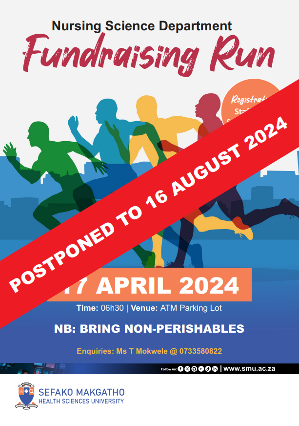 POSTPONED | The Nursing Department's 5km Fundraising Run, scheduled for 17 April 2024, has been postponed to Friday, 16 August 2024. The Run aims to raise funds for needy students within the Department. #WeAreSMU.
