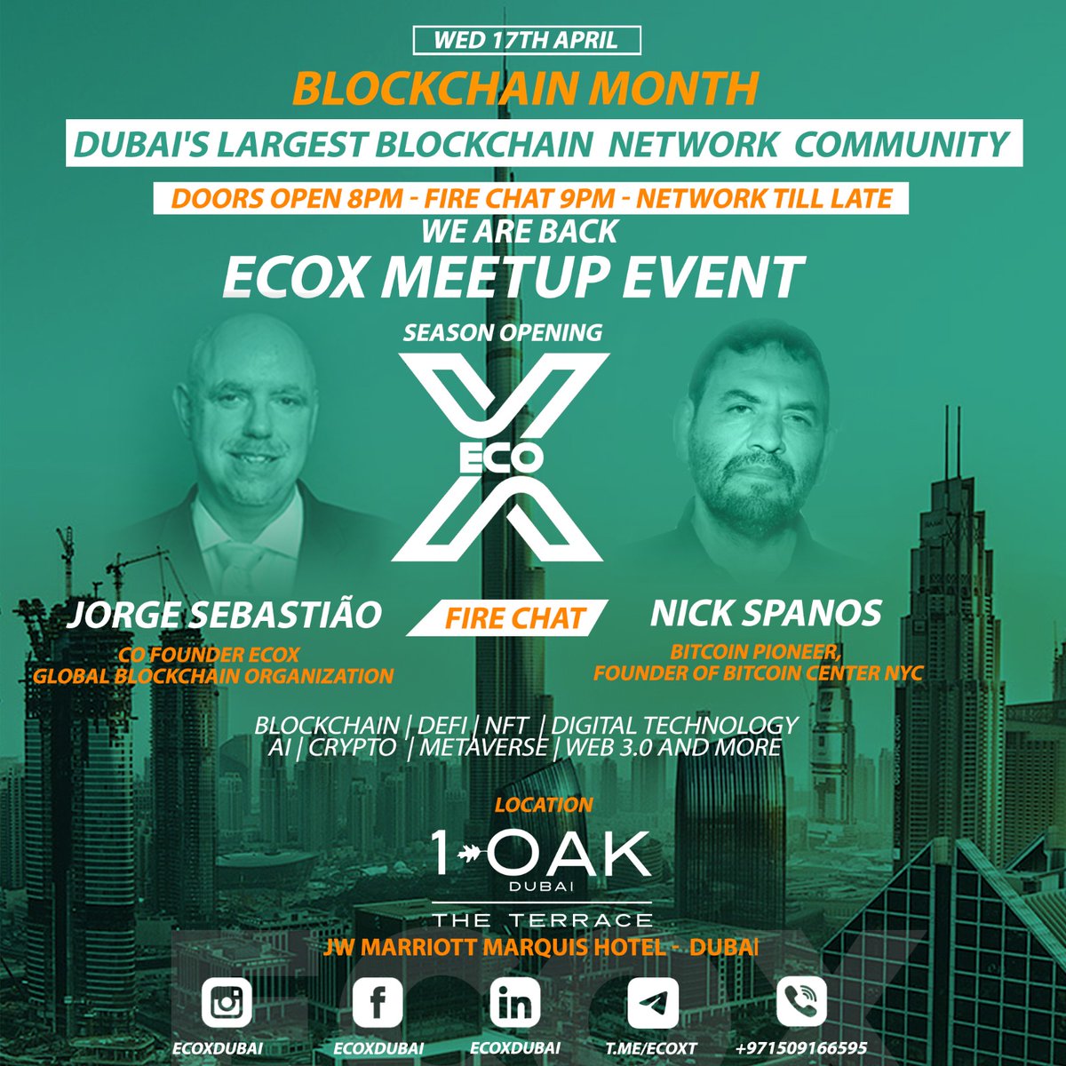 @4jorge @Ecoxdubai Meetup 17th Today – Co-Founder of EcoX at #ecoxdubai Fireside with @nickspanos