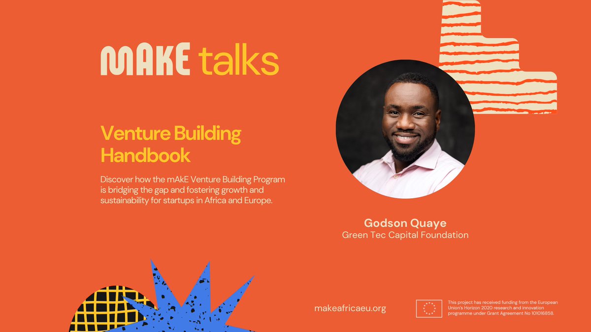 💫Introducing the mAkE talks💫 In this new series, we delve into key outputs designed to maximise the potential of makers, makerspaces & DIHs in Africa & Europe 🌍 Watch the first #makeafricaeu talk on the Venture Building Handbook by @GreentecF 👉makeafricaeu.org/venture-buildi… #H2020