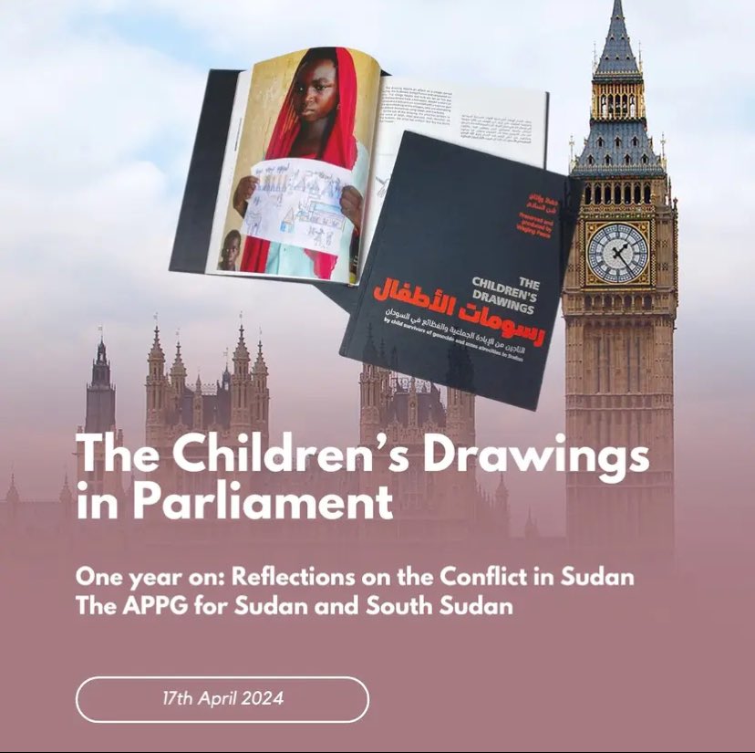 Amplifying the voices of children caught in #Sudan's past & present conflicts, the poignant drawings in our book will be showcased at today’s @APPGSudans event. We hope to livestream the event at 1pm on Insta/FB, so tune in! #KeepEyesOnSudan #booklaunch #SudanCrisis #Sudanese