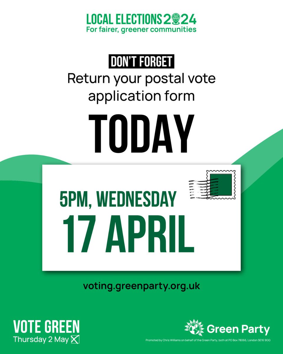 🚨 The deadline for returning postal vote application forms is today. 🗳️ Have your say. Make sure you return your forms by 5pm.