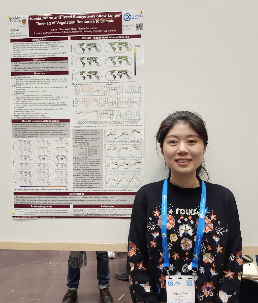 Check out <a href="/XinranGao2021/">XINRAN GAO</a> poster today at X5.190 on time lag of vegetation response to climate #EGU2024 Another lab presentation tomorrow by Wen Zhuo on casual inference of soil moisture response to different climate pathways over horn of Africa at X3.28
