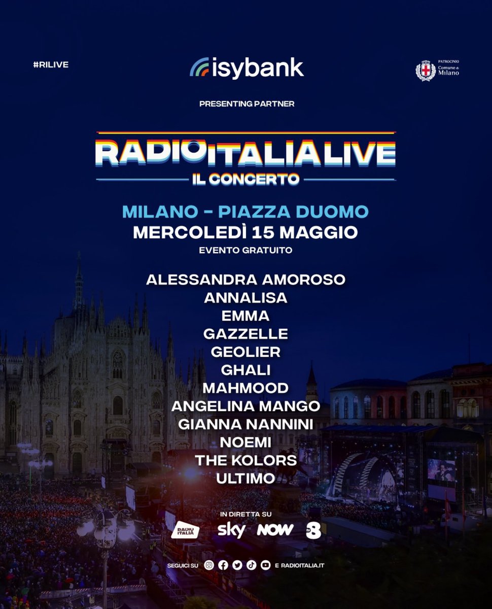 Il cast completo di #RadioItalia 🔥
Mercoledì 15 maggio in Piazza Duomo a Milano ❤️‍🔥