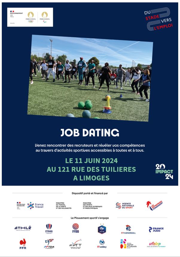 SylvainCluzeau's tweet photo. 🗓️ J-100 avant les JO de Paris 2024 🏅

@laFSCF et @FTravail_NA proposent une nouvelle édition Du Stade Vers l'Emploi à #Limoges le 11 juin.

Recruteurs, rencontrez autrement des candidats lors de ce #jobdating.
Contactez votre France Travail 🏃🏃‍♀️🏃‍♂️

#recrutement #Emploi https://t.co/KPoMNYfbG0
