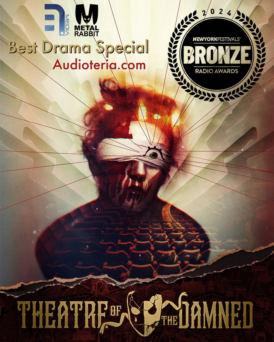 B7Media's tweet photo. Congrats to our fabulous cast, production team and of course our partners @metalrabbitprod on last nights @NYFRadioAwards “Best Drama Special” bronze award. Be sure to listen to “Theatre of the Damned” exclusively on @audioteria https://t.co/yYucEtaX69 #audiodrama #drama https://t.co/fsACgcdt5j