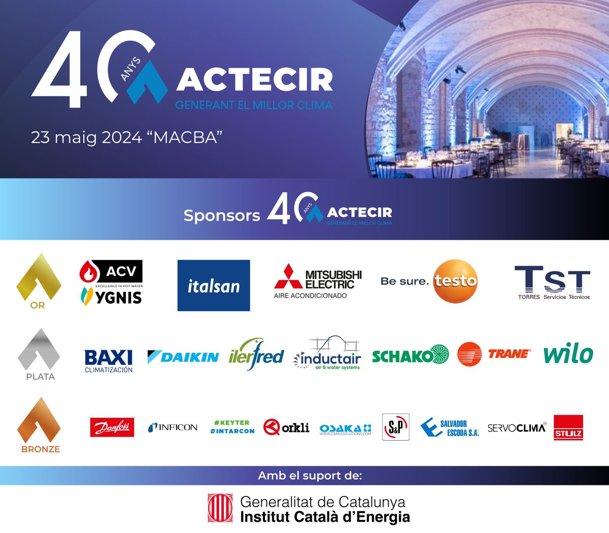 🎉 40 Aniversari - 40 Aniversario @actecir 🔝 Save the date ¡¡¡¡ 23 maig 2024 - 23 mayo 2024 👏 Moltes gràcies als nostres patrocinadors !!! 👏 Muchas gracias a nuestros patrocinadores ¡¡¡ 🔝 Amb el suport de @energiacat 👉 INFO: linkedin.com/posts/actecir_…