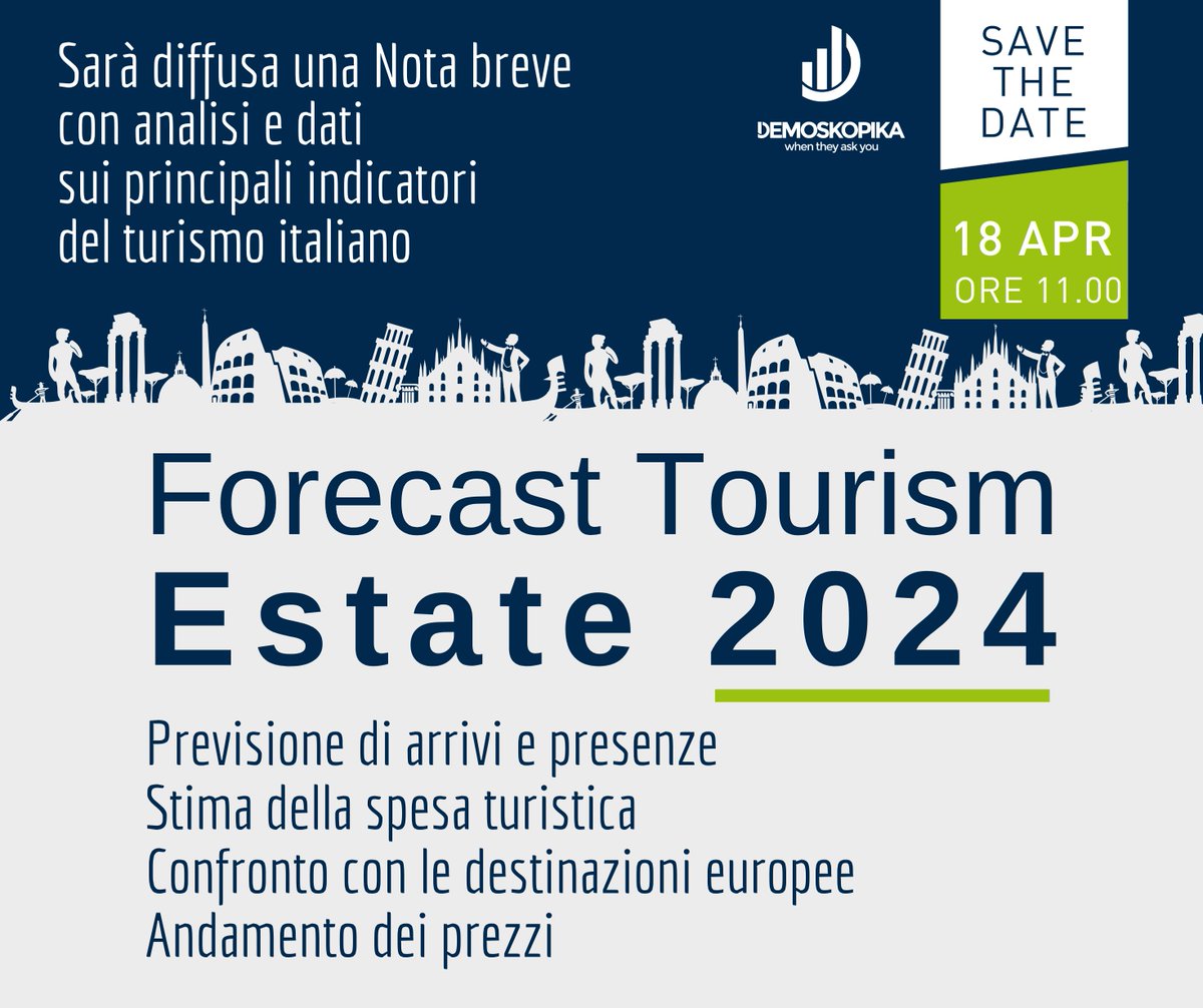rio_raffaele's tweet photo. Domani nota #previsionale “#Tourism #Forecast  #SUMMER2024  di @Demoskopika su principali indicatori: arrivi, presenze, spesa turistica e inflazione https://t.co/8M5IaR2GoM