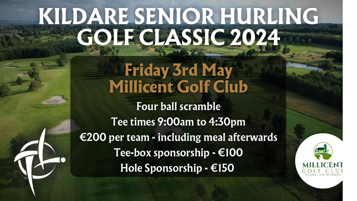 paddymckenna94's tweet image. There are still tee times available for the Kildare Senior Hurling Golf Classic! 
Let me know if you’d like to enter a team ⛳️🏌🏻