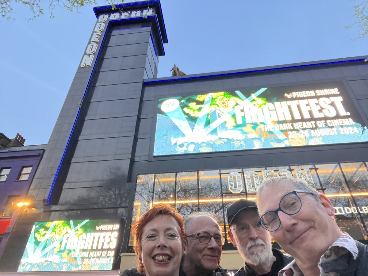 Sharing amazing preview with @CloutComCoUk @ianfrightfest @KiddRoz of @thepigeonshrine @FrightFest 25th edition in Aug at #ODEONLuxeLeicesterSq @ODEONCinemas. @GrahamHumphrey8’s artwork will light up West End (& #Batman keeps
 vigil) @alanfrightfest @paulmcevoy @j_edwards_photo