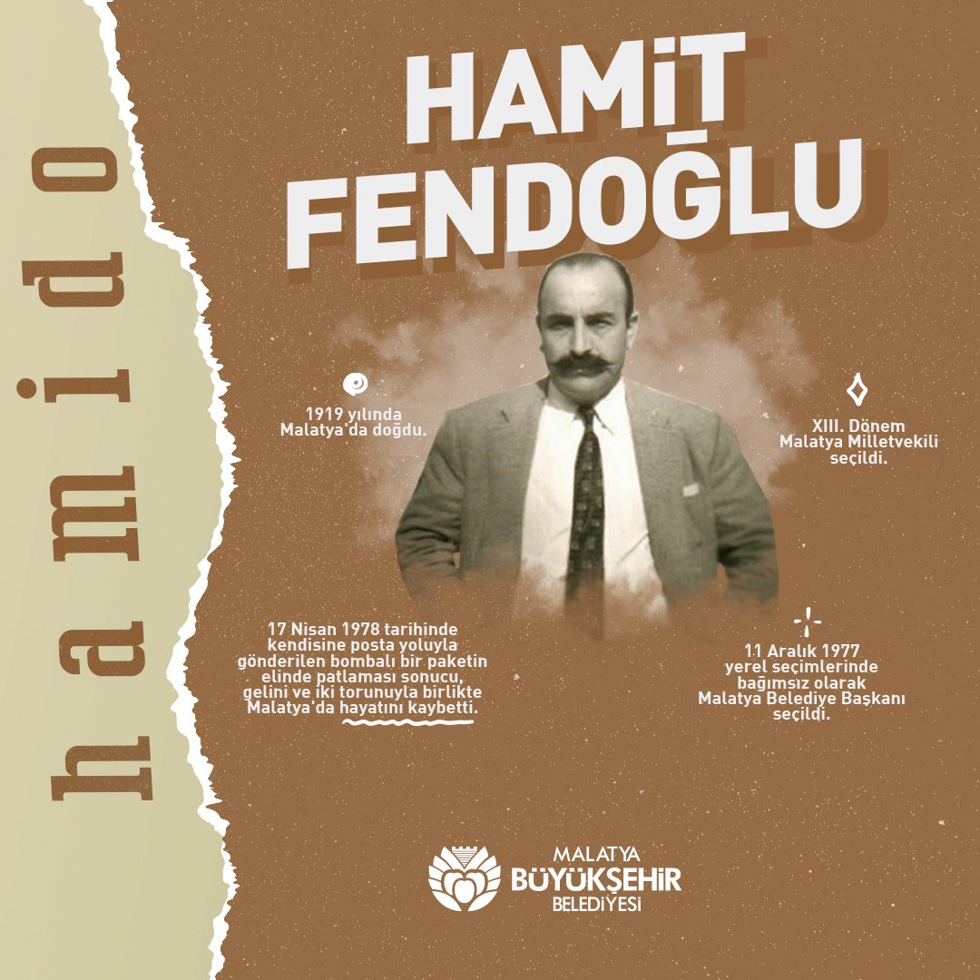 MalatyaBelTr's tweet photo. 17 Nisan 1978'de menfur bir saldırı sonucu hayatını kaybeden, yiğitliği ve cesaretiyle gönüllere taht kurmuş #Malatya eski Milletvekili ve Belediye Başkanı Hamit Fendoğlu (Hamido)'nu rahmetle anıyoruz. 

Mekanı cennet, ruhu şâd olsun. https://t.co/mvitXnVsyY