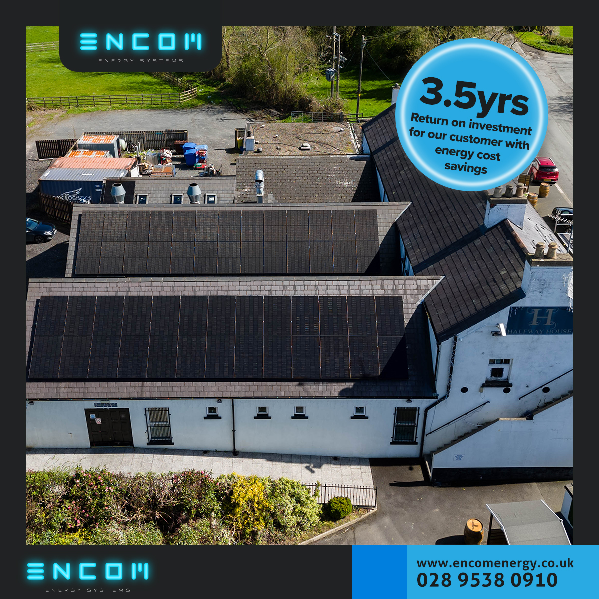 EncomEnergy's tweet photo. Exciting Project at The Halfway House, Banbridge! 🌞
Installing a 58kW solar system with 135 panels. 
🔆 Benefits:
Lower Energy Costs
Eco-Friendliness
Energy Independence

Interested? 📞 UK: 028 9538 0910, ROI: 01 575 9805 https://t.co/WMENbc7w2s