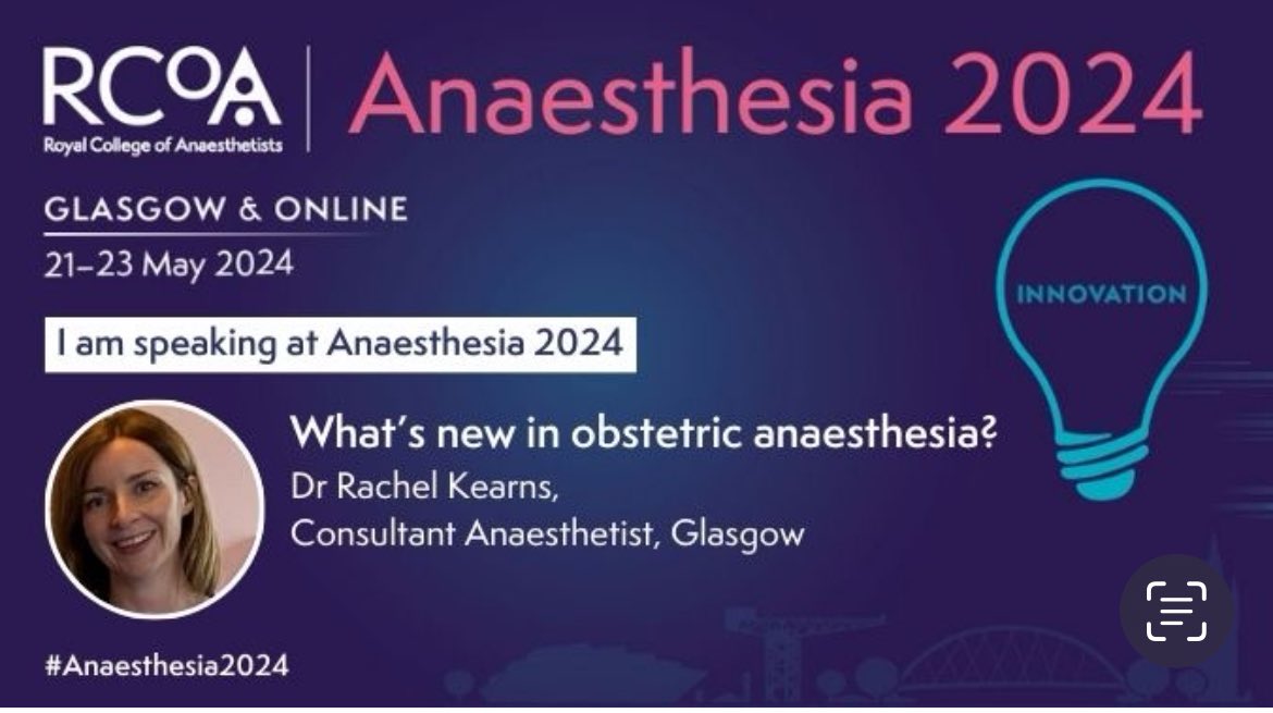 Delighted to be asked to give an update on what’s happening in obstetric anaesthesia at #Anaesthesia2024 conference next month in Glasgow!
@RCoANews