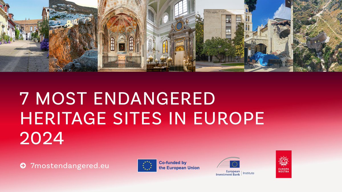 📢The #7MostEndangered sites in Europe 2024 are 🇫🇷Working-class Housing in Roubaix-Tourcoing 🇬🇷Cycladic Islands 🇮🇹Church of San Pietro in Gessate 🇮🇹Synagogue of Siena 🇷🇸Home of Yugoslav People’s Army in Šabac 🇹🇷Church of St Georgios 🇹🇷Iron Gate of Antioch europanostra.org/europa-nostra-…