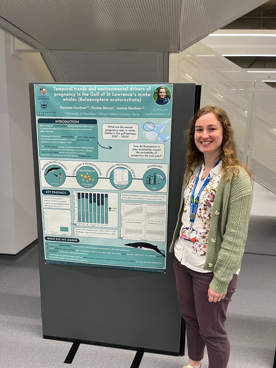 Now <a href="/wild_devs/">Devonne</a> with her poster on 'Temporal trends and environmental drivers of pregnancy in the Gulf of St Lawrence’s minke whales (Balaenoptera acutorostrata)' #SBSPGR24