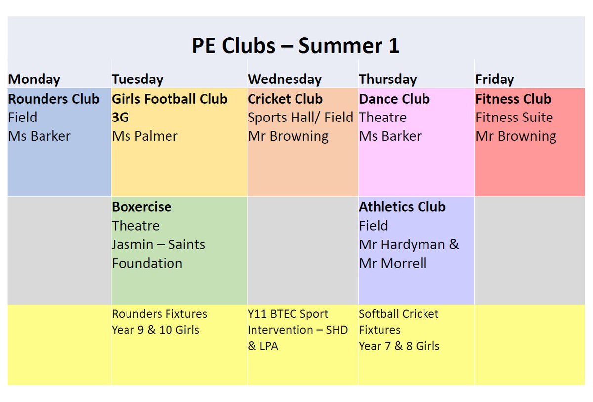 Mayfield students - Get involved in one of our PE and Sports Clubs this term! It's a great way to stay active and meet new friends. For more details, please speak to the member of staff leading the #enrichment activity.