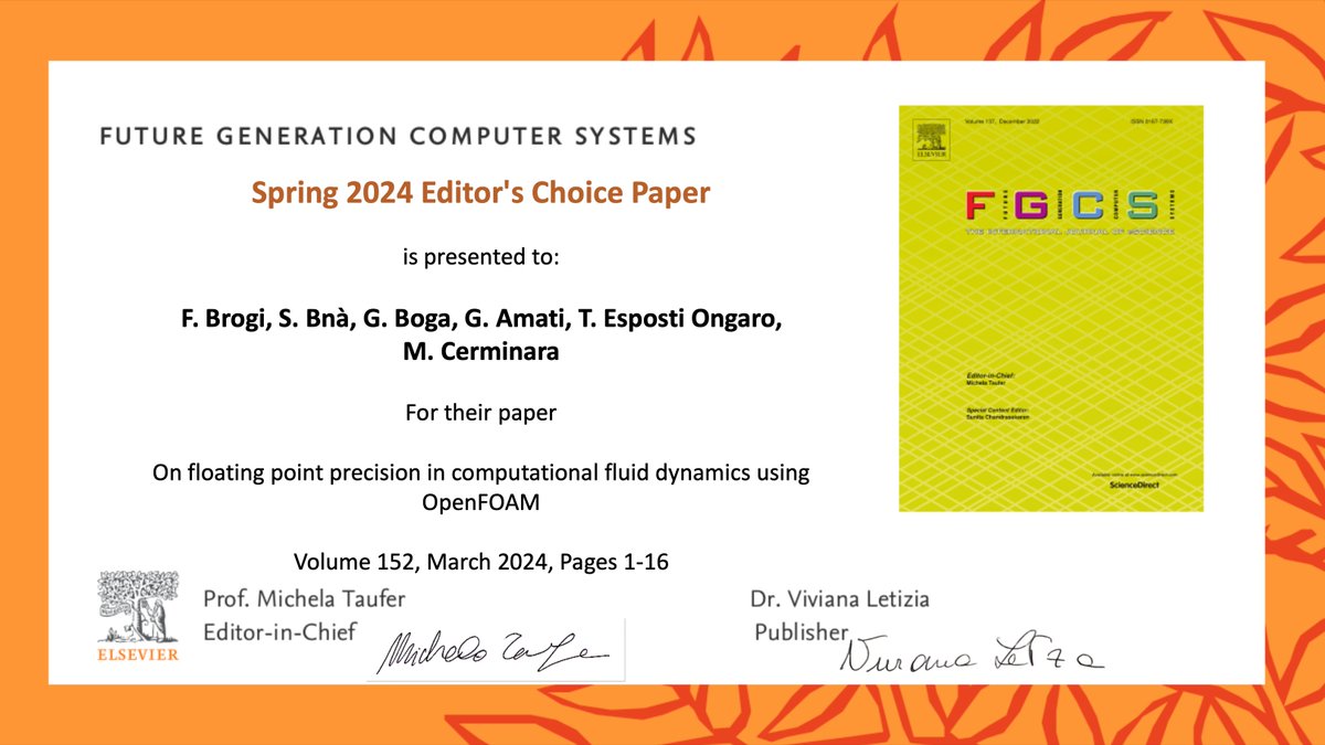 A further #award for #HPC #research from the #exaFOAM project! Congratulations to project partners @Cineca1969 and their co-authors. Their paper (link below) was selected as Editor's Choice Paper by the FGCS journal @comp_science. doi.org/10.1016/j.futu… #OpenFOAM