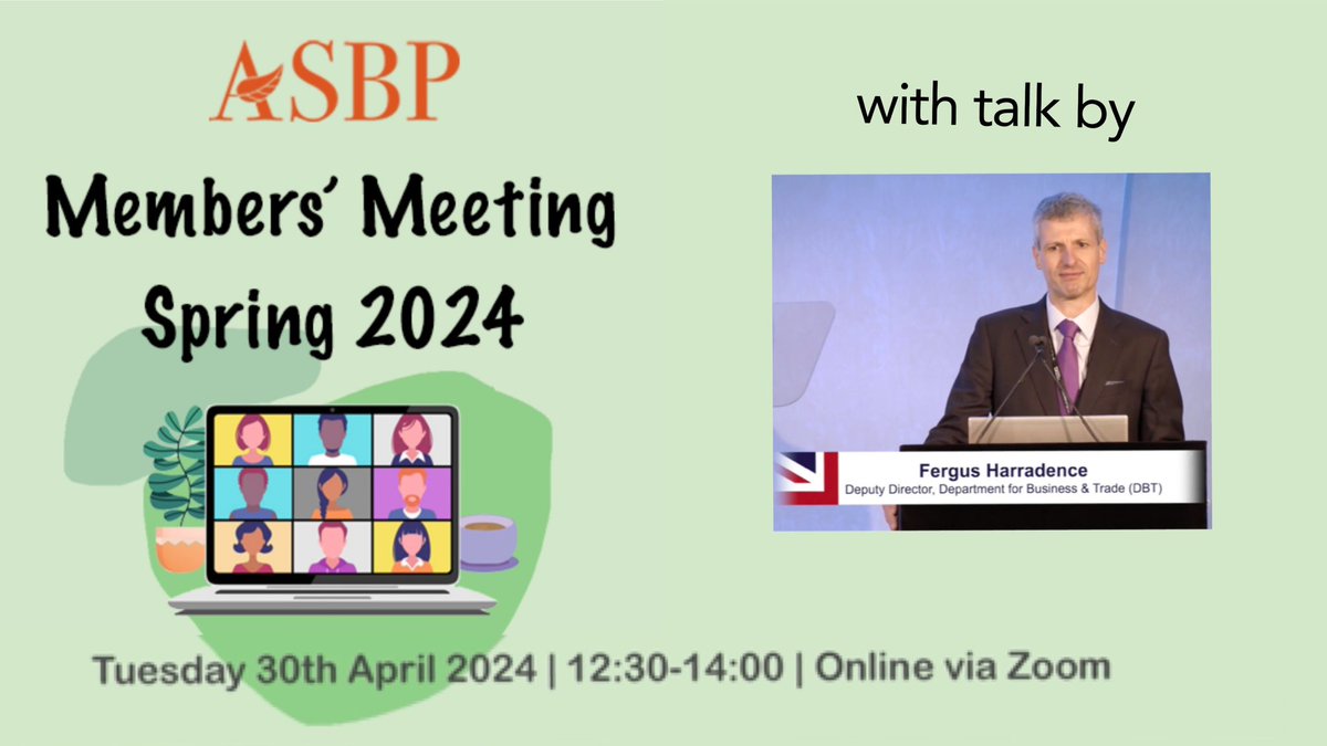 Join us at an exclusive Members’ Meeting on 30 April to hear Fergus Harradence give an update on the latest policy developments @biztradegovuk (Department for Business & Trade). 30 April 12:30-14:00 online - asbp.org.uk/events/asbp-me…