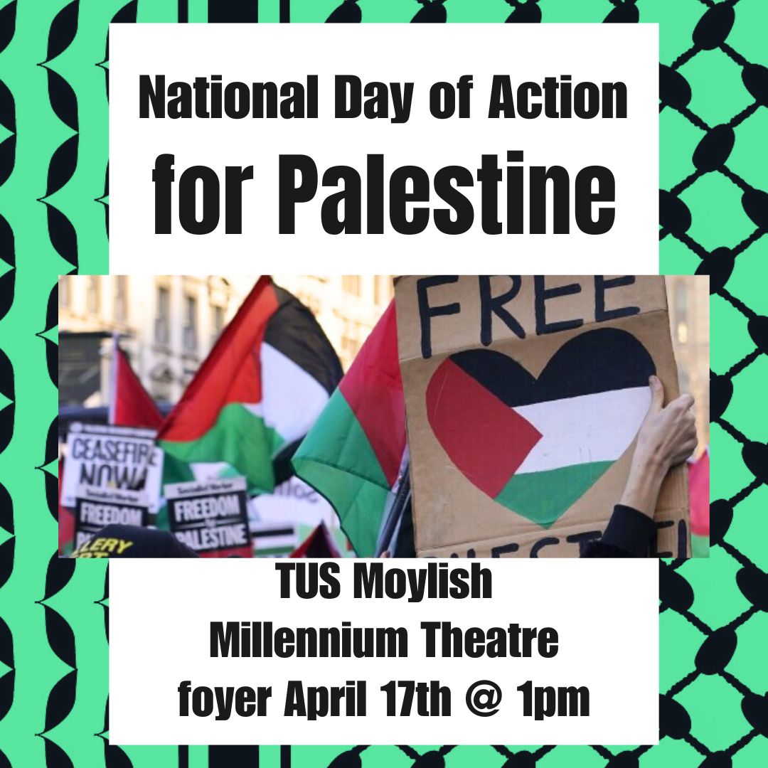 ICYMI: Join staff and students across Ireland by taking a stand with Palestine, at 1pm at the Millennium Theatre on our Moylish campus! Get more details on our website: bit.ly/4bg8efF
