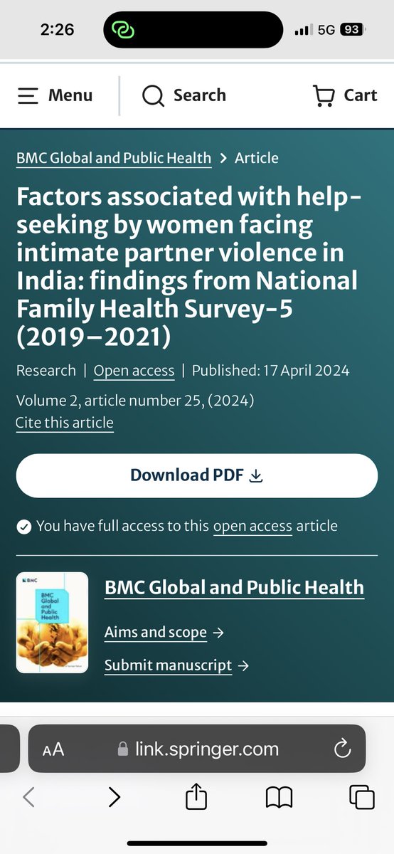 pritimpatil's tweet photo. Women in India are still hesitate to seek help despite facing ‘intimate partner violence’. Our findings from #NFHS in #BMC Global and Public Health 
#IPV #India #Helpseeking https://t.co/jVOMsPGFvL