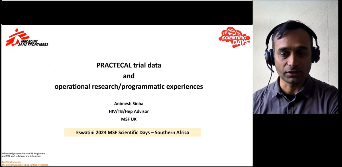 Dr Animesh Sinha starts off the 2nd session on #TB at #MSFSciDay talking about the success & challenges on the 6 month multidrug-resistant tuberculosis regimens: from trials to practice. Don't miss out - join to learn the exciting development ➡️msf.org.uk/msf-scientific…