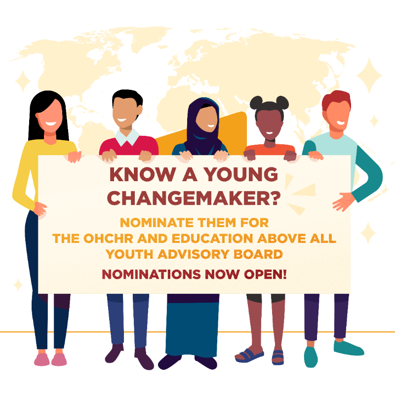 EAA_Foundation's tweet photo. Young people possess the energy &amp; perspective to effect real change, particularly in safeguarding education.

If you know someone ready to advocate for this vital cause, nominate them for our Youth Advisory Board with @UNHumanRights &amp; @EAA_Foundation.

📅 Deadline: May 13, 2024