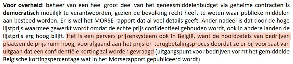 Het zijn valse kortingen. De farmaindustrie rekent deze valse kortingen reeds in en trekt hun prijzen op. Of je nu €100 betaalt of 50% korting krijgt op €200. De rekening blijft dezelfde. VDB is daar bewust van, want hij schrijft zélf over dit 'pervers prijzensysteem' (2/4)