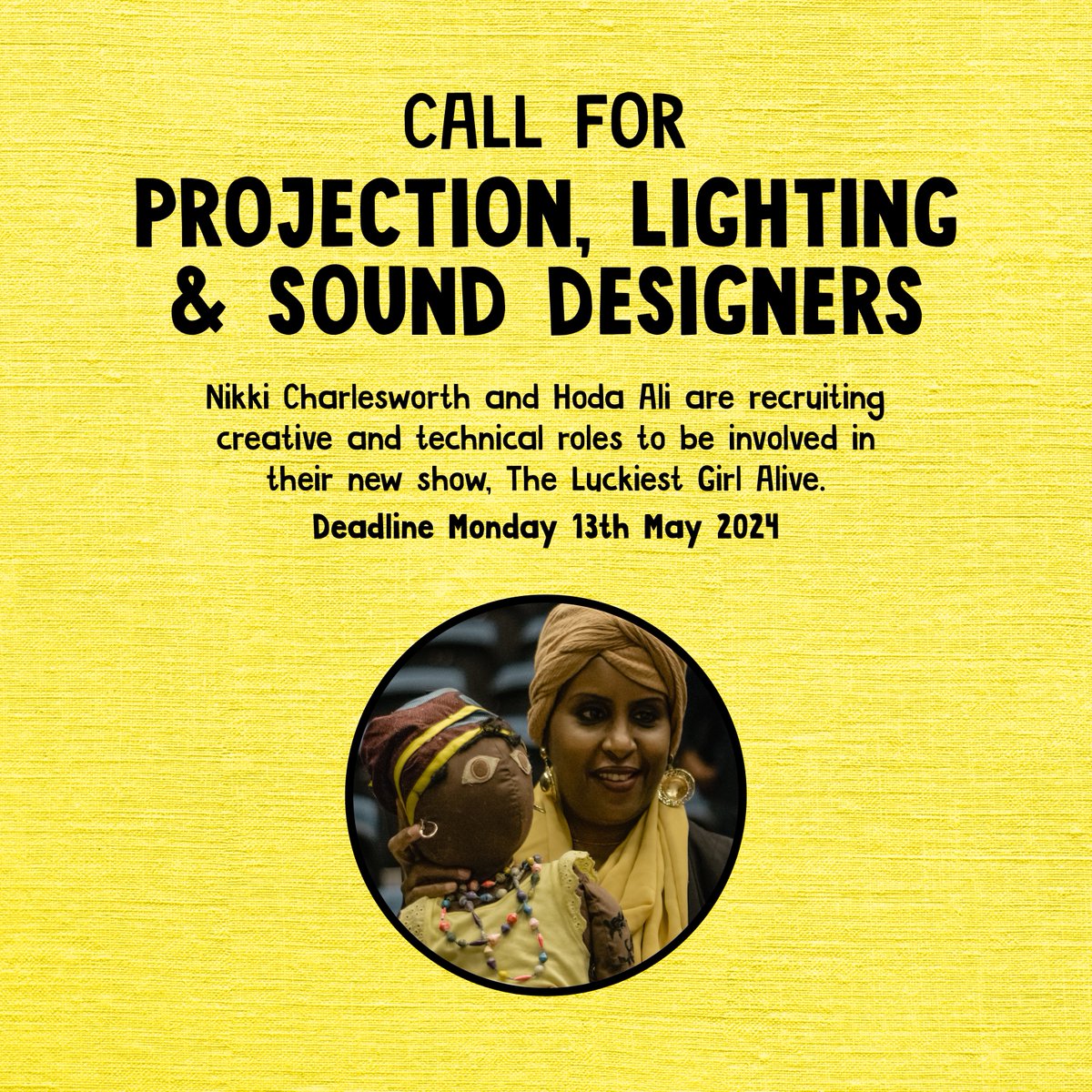 Nikki Charlesworth and Hoda Ali are recruiting performer, creative and technical roles to be involved in their new show, 'The Luckiest Girl Alive'. It's a sensitive and inspiring story about #FGM survivor Hoda. Find out more 🔗 city-arts.org.uk/latest/