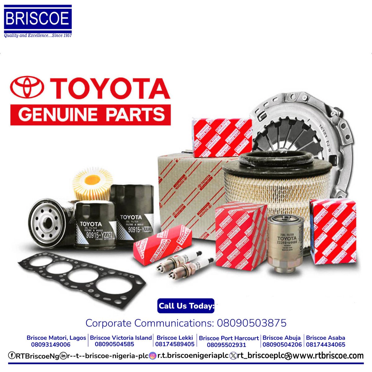 Briscoe Motors' genuine Toyota parts ensure optimal performance, durability, and safety for your vehicle. Trust in Briscoe Motors for quality you can rely on.  #briscoemotors #rtbriscoenigeriaplc #Toyota #parts #spareparts #wednesday #motors