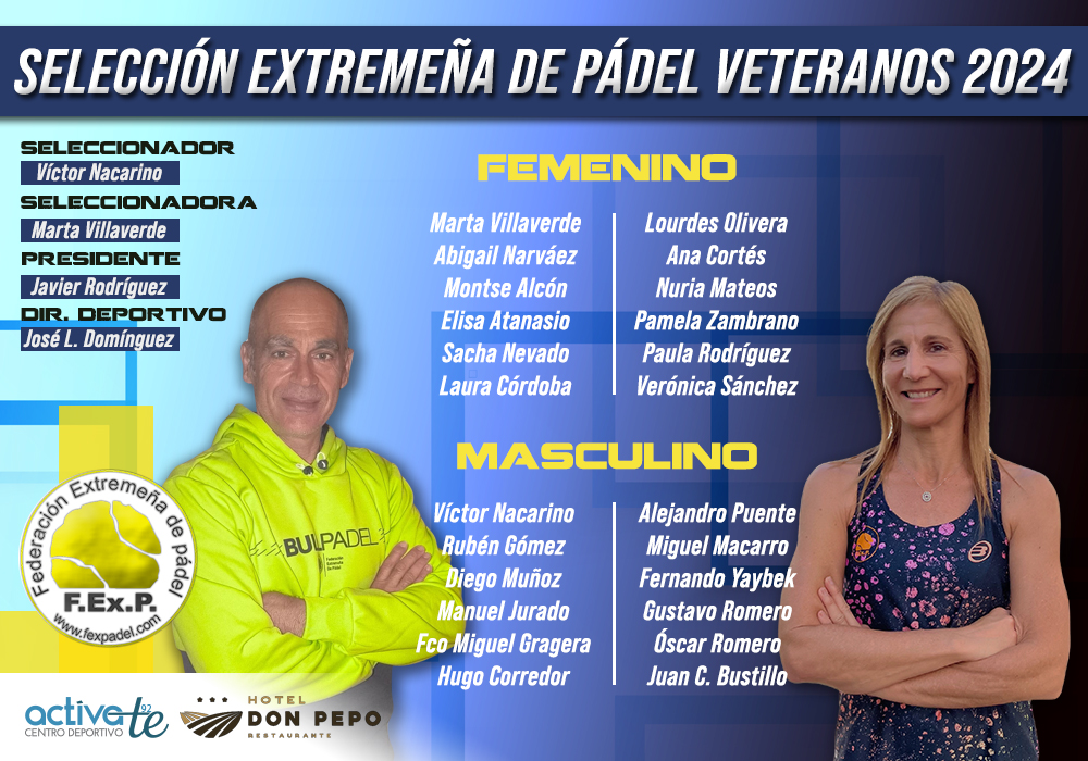 🗣Ya conocemos a los jugadores que participarán en el CAMPEONATO DE ESPAÑA POR SELECCIONES AUTONÓMICAS VETERANOS 2024 a celebrar en A Coruña. FELICIDADES A TODOS🙌 NOTICIA👉bit.ly/49GVCN6 #padel #seleccionpadel #padelveteranos #fexpadel #padelextremadura