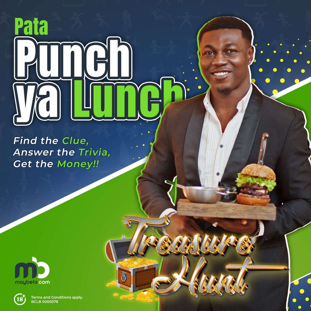 Ebu tuambieni mid-month nani anaweza kukupatia lunch ya sare? Ni Maybets tu! Mbio mbio kimbia site ➡ bit.ly/karibu-maybets for a Treasure Hunt ya kukata na shoka!⚡ Ukisha jibu hizo swali 10 correctly, tutakujenga #PunchYaLunch 😋 Unangoja? #Maybets | #MaybetsImekamThru