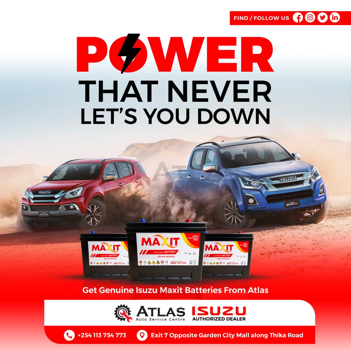 Power up with reliability! 🔋⚡️ Discover the energy that never quits with Genuine Isuzu MAXIT Batteries, available now at @Atlasautocentre. Don't let your journey hit a dead end!#howcanwehelp #isuzu #garage #IsuzuMaxit #ReliablePower #Dollar #equity #ApplyNow #dubairain