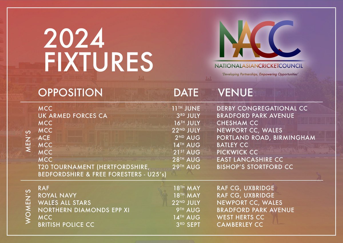 Exciting fixtures in 2024 for both our men’s and women’s teams - @HomeOfCricket @UKAFCricket @AceProgramme @rafcricket @CricketWales @theBPCC @HertsCCC @North_Diamonds - ⁦@RegalFoods⁩ #DevelopingPartnerships #EmpoweringOpportunities 🏏