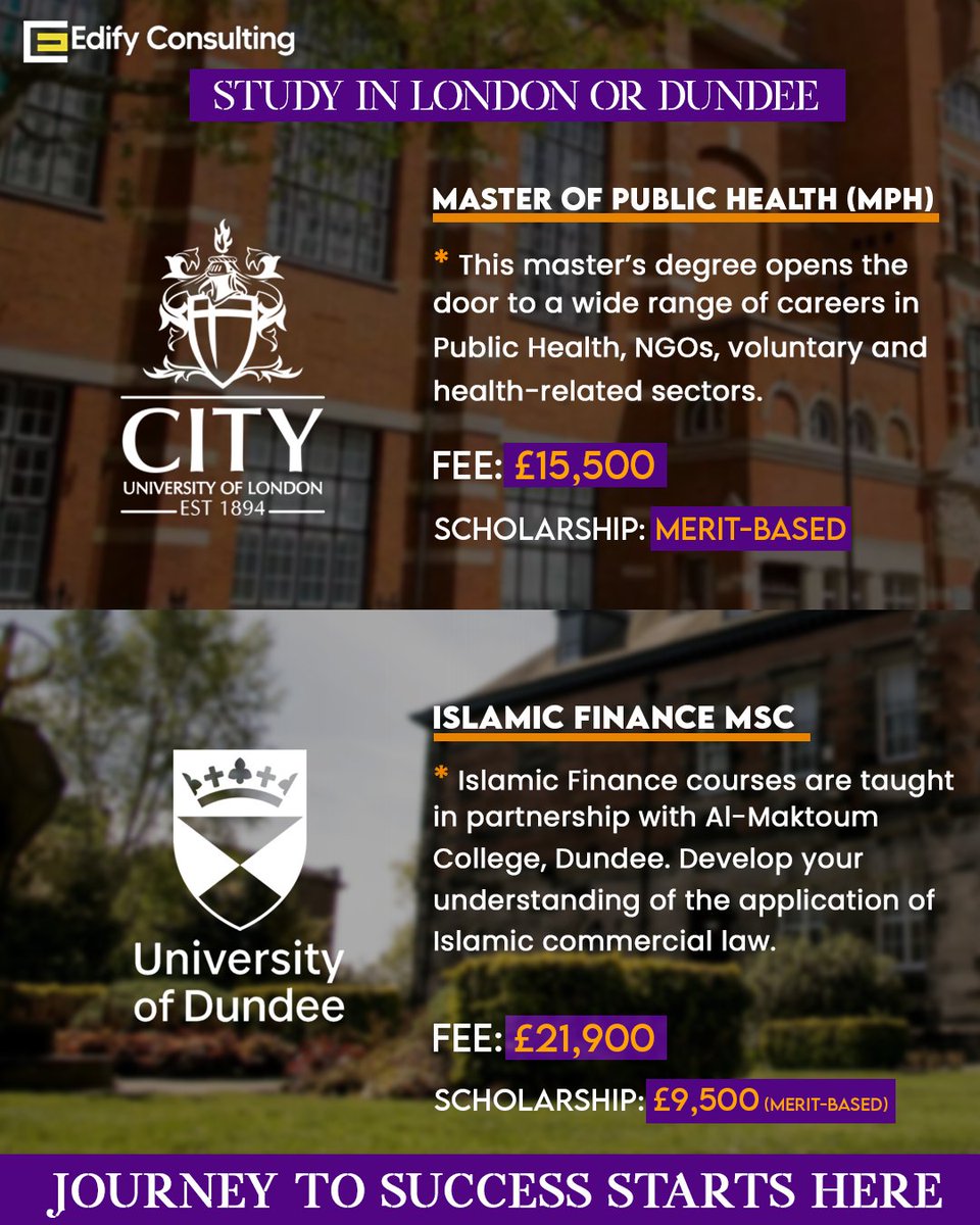 Discover your ideal study destination, where your dreams and career goals converge!

Don't miss out on these exceptional opportunities and schedule an appointment with us now.

#StudywithEDIFY #EDIFYCONSULTING #lahore #StudyAbroad #MyCityUni #DundeeUni  #ScotlandIsNow