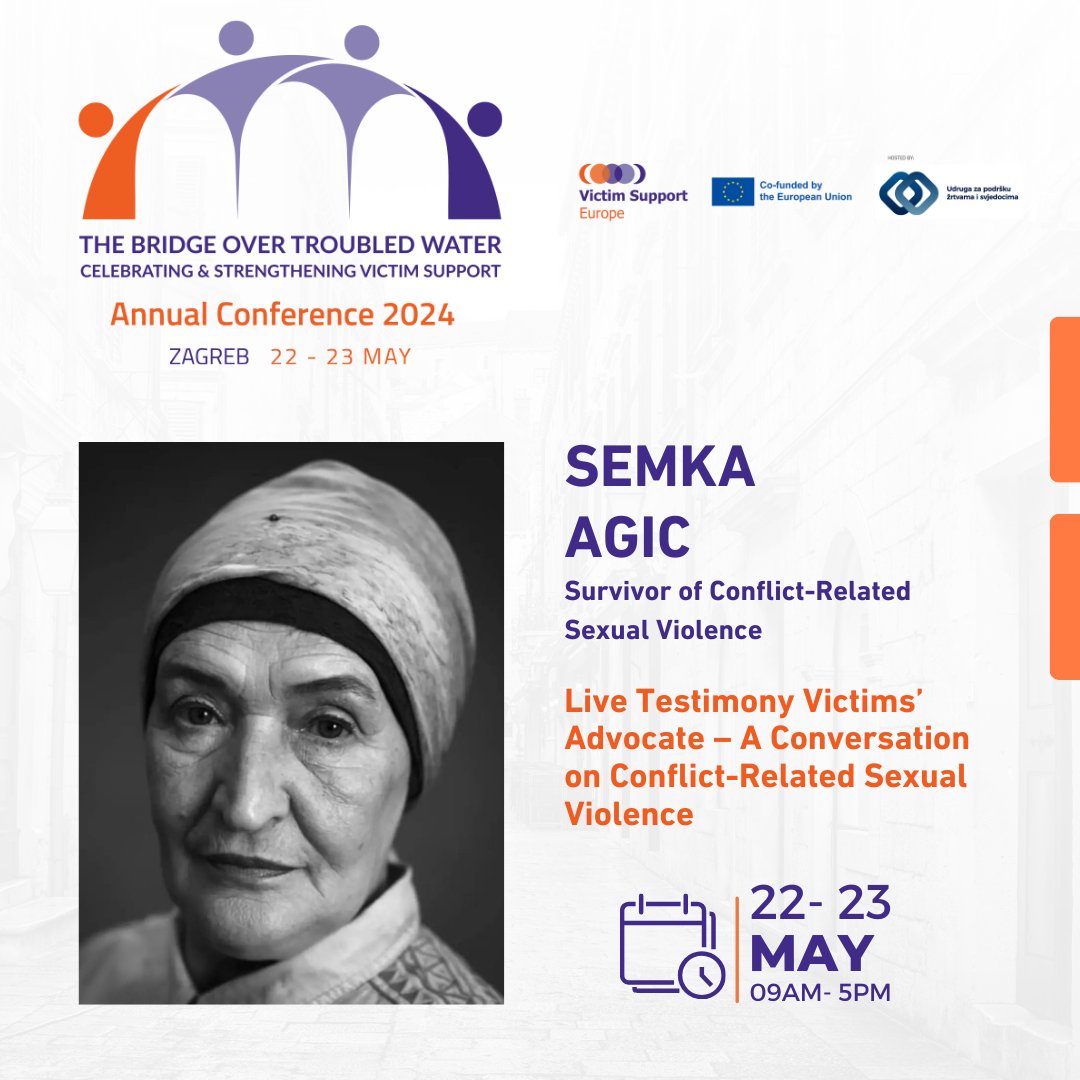 VictimSupportEU's tweet photo. Discussing conflict-related sexual violence, Semka Agic will share her crucial perspective as part of #VSEAC2024
Register: https://t.co/Zhj4ugql1k
Learn more: https://t.co/EDAUMjH7AX
#VictimSupportEU #VictimSupportForAll @EU_Commission @Europarl_EN @EU2024BE @NPC_116006 https://t.co/JQgirRfyDV