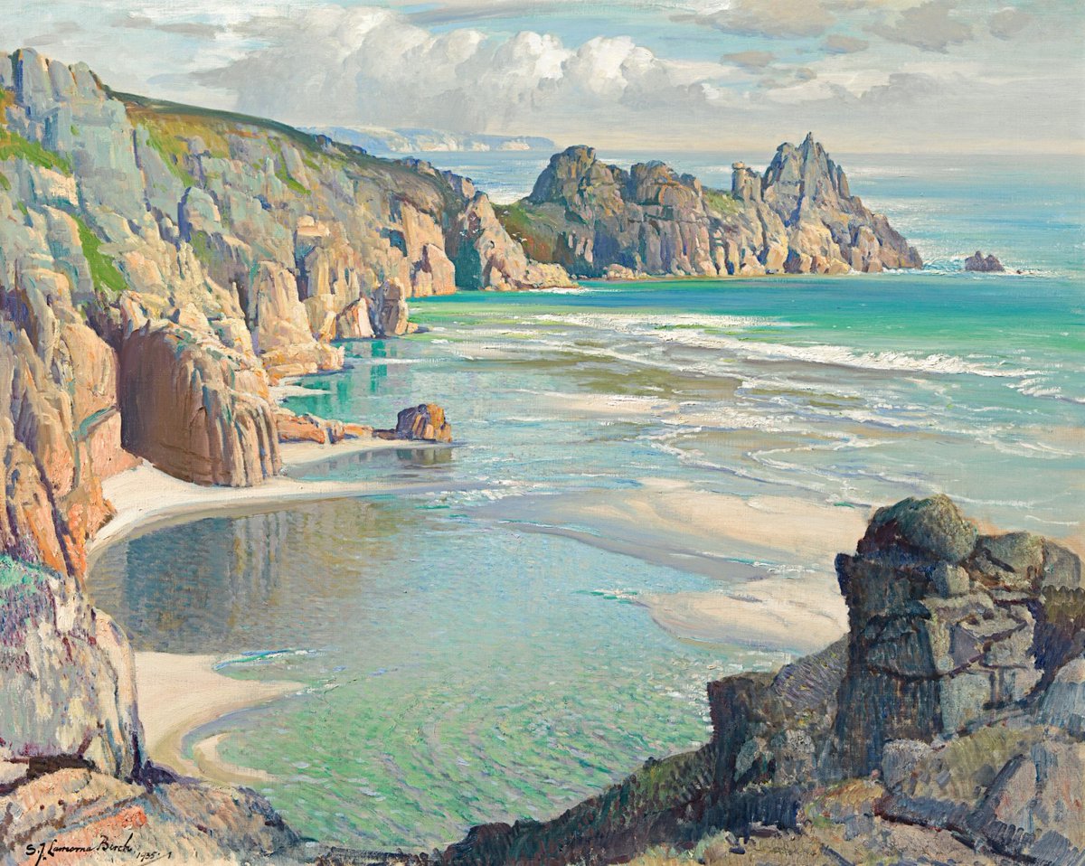 Good Day! Pedn Vounder and the Logan Rock, Land’s End by Lamorna Birch 1935 Oil on Canvas (For sale with Richard Green - richardgreen.com/pedn-vounder-a…)