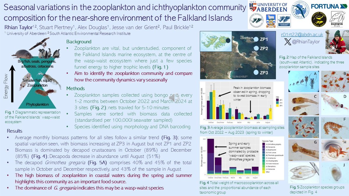UoABioSci's tweet photo. Seasonal variations in the zooplankton and ichthyoplankton community composition for the near-shore environment of the Falkland Islands with @RhianTaylor who submitted a digital poster #SBSPGR24 https://t.co/e4Q2A9DIbl